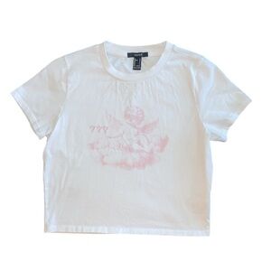 Forever 21 White & Pink Angel Baby Tee